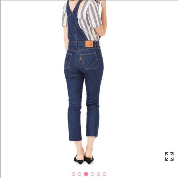 LEVI'S  Orange Tab Overalls Jumpsuit Sz 25 Blue Raw Fringe Hem - Picture 5 of 15